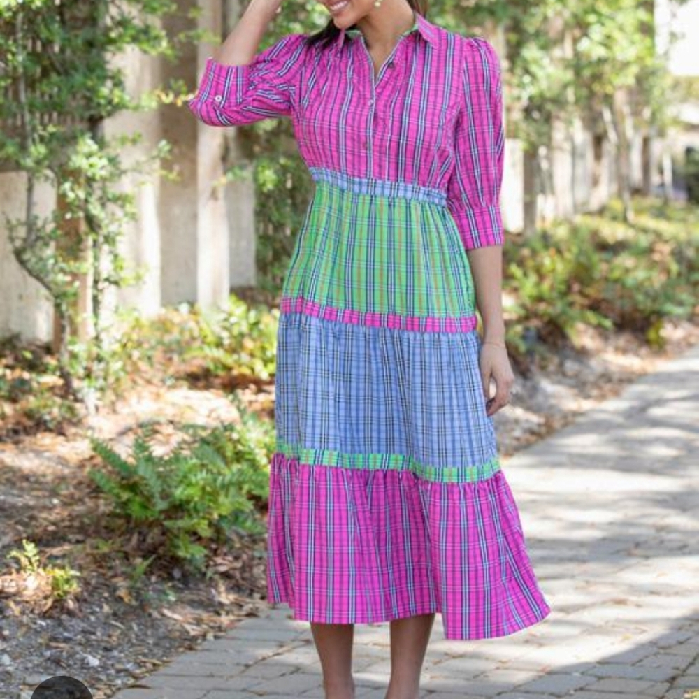 Gretchen Scott Designs Pink Midi Sundress with Cuffed Sleeves